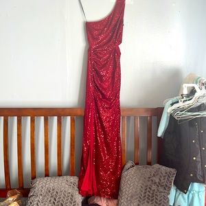 Red sequined prom dress